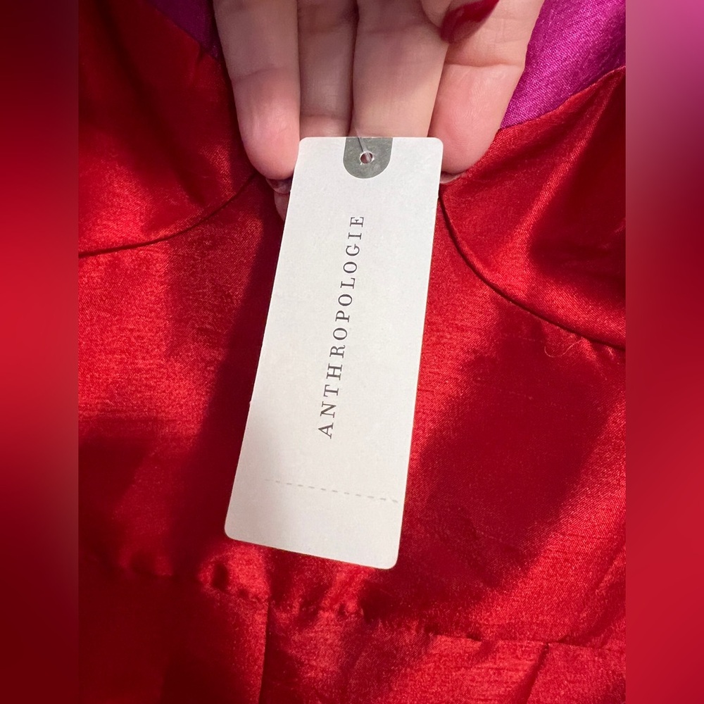 HUTCH Wide-Leg Jumpsuit Bow Straps Red & Fuchsia Bustier Top Anthropologie - Picture 9 of 13